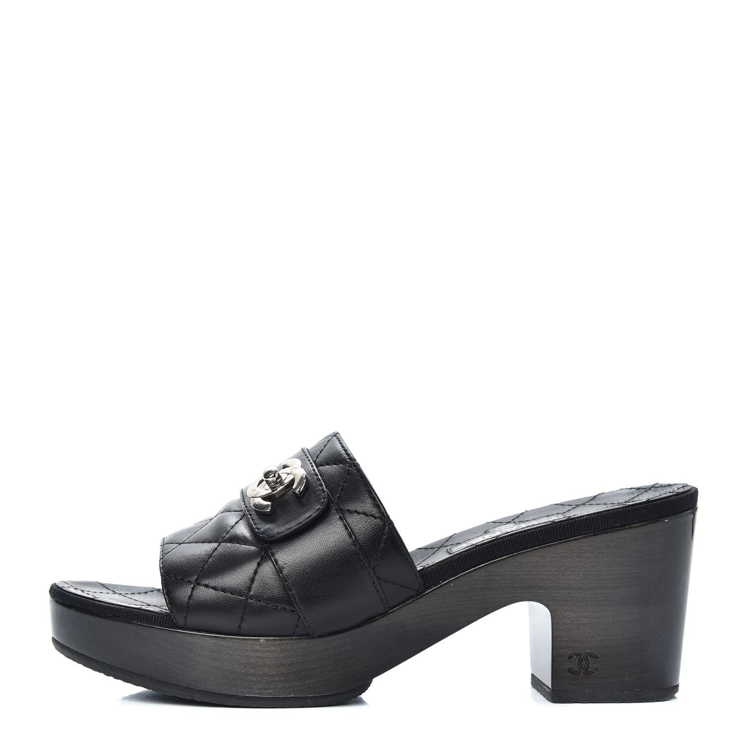 Chanel Lambskin Quilted Wooden Mules 38.5 Black 1 of 11