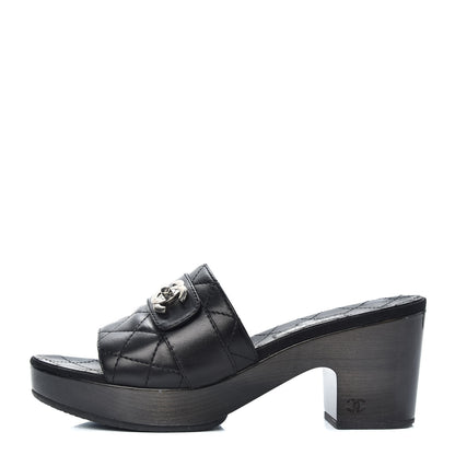 Chanel Lambskin Quilted Wooden Mules 38.5 Black 1 of 11