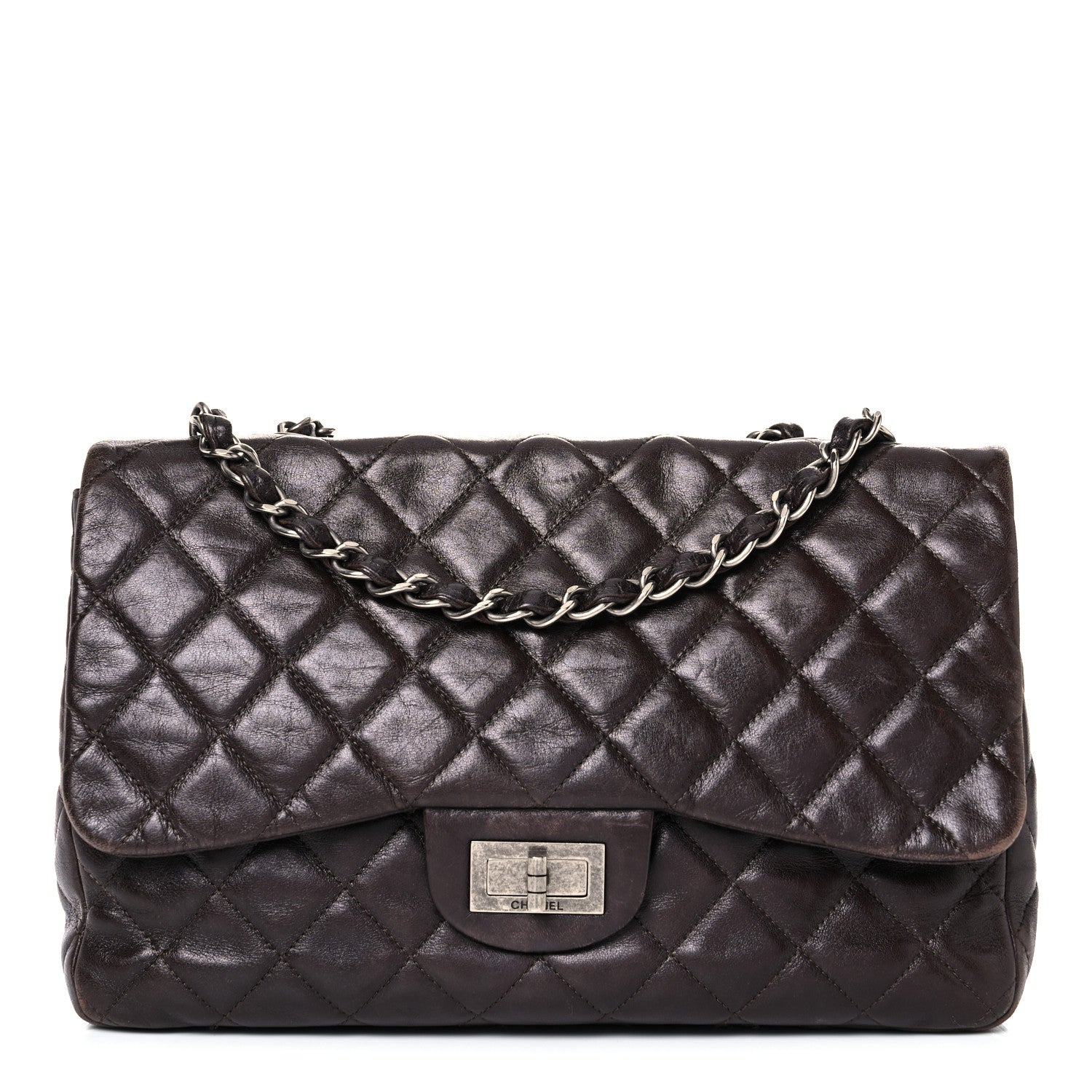 Chanel Washed Lambskin Quilted Jumbo Hybrid Reissue Flap Dark Brown 1 of 27