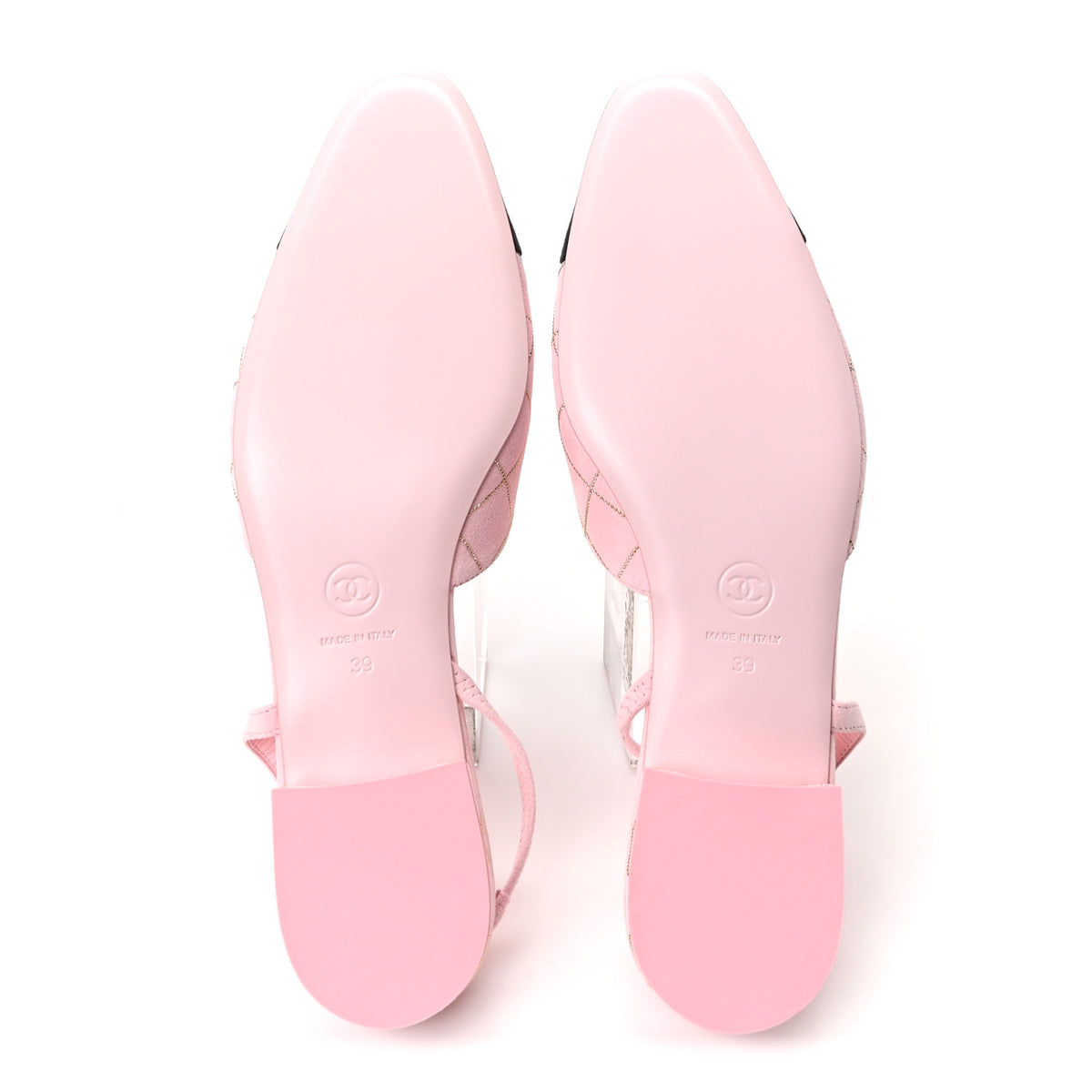 Chanel Suede Crystal Grosgrain Cap Toe CC Slingback Flats 39 Pink Gold Black 6 of 10
