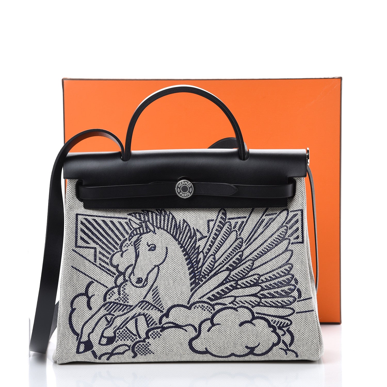 Hermes Vache Hunter Toile Pegase Pop Herbag Zip Retourne 31 PM Bleu Indigo 12 of 12