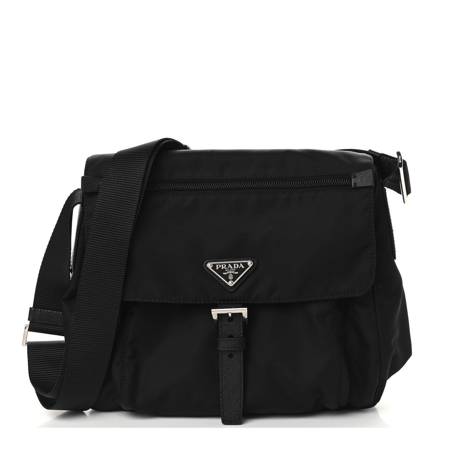 Nylon Vela Saffiano Single Buckle Messenger Shoulder Bag Black