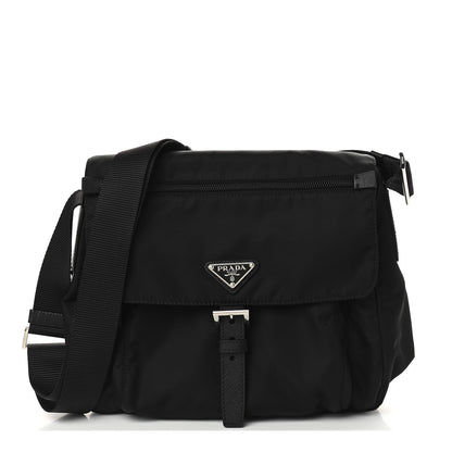 Prada Nylon Vela Saffiano Single Buckle Messenger Shoulder Bag Black 1 of 9