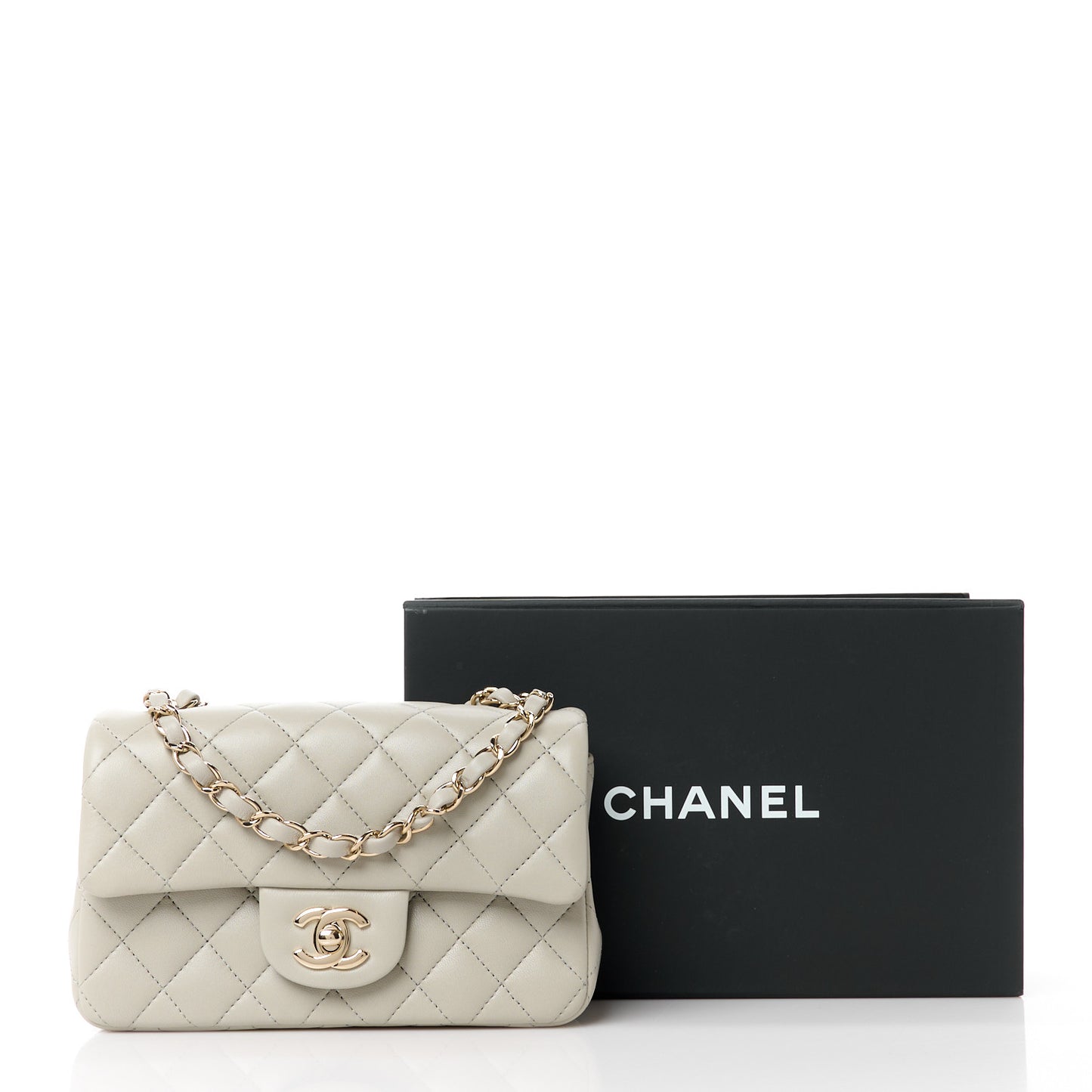 Lambskin Quilted Mini Rectangular Flap Grey