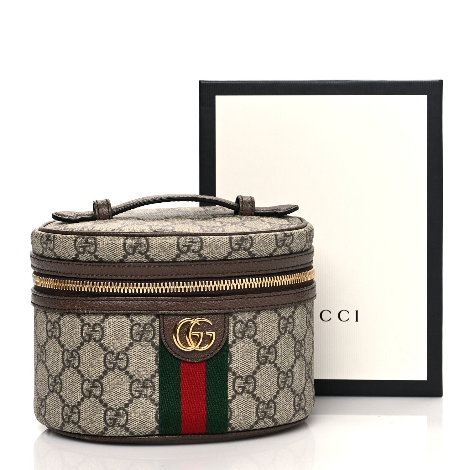 Gucci GG Supreme Monogram Textured Calfskin Web Ophidia Vanity Cosmetic Case Beige Ebony New Acero 11 of 11