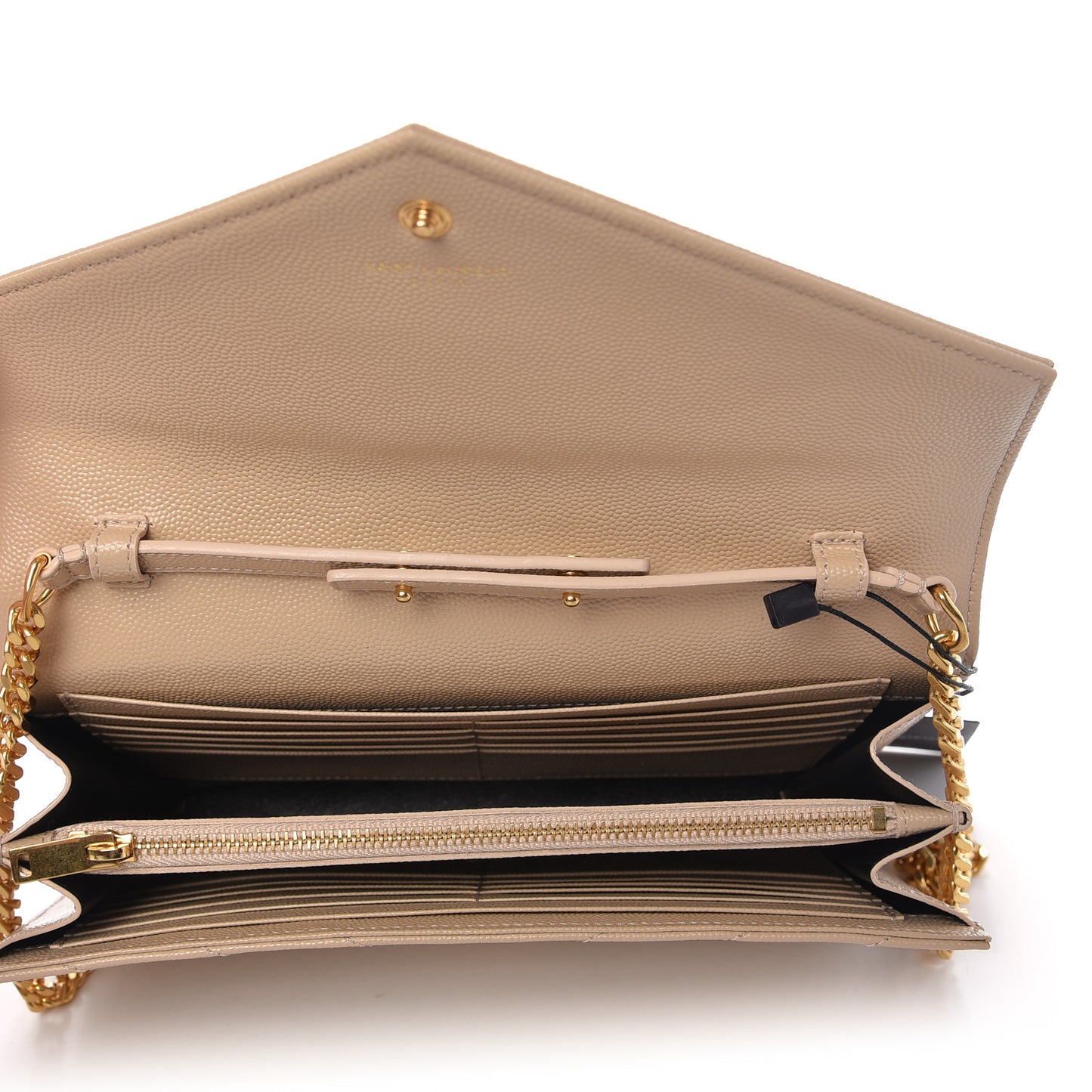 Grain De Poudre Matelasse Chevron Monogram Chain Wallet Dark Beige