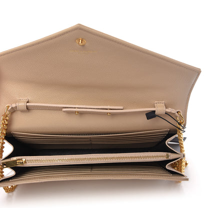 Saint Laurent Grain De Poudre Matelasse Chevron Monogram Chain Wallet Dark Beige 5 of 10