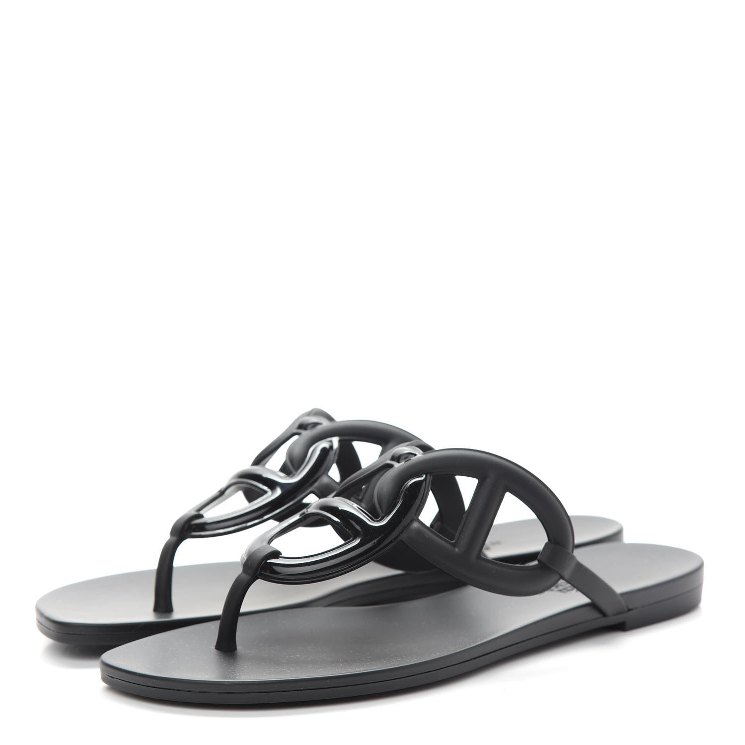 Hermes Rubber Womens Egerie Sandals 38 Black 3 of 7
