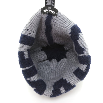 Chanel Cashmere Wool Silk Logo Beanie Hat Navy Blue Grey 4 of 5