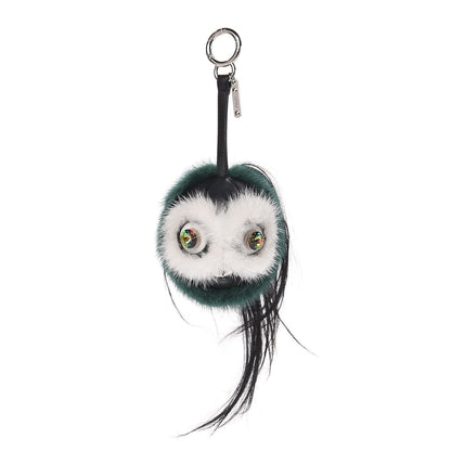 Fendi Mink Goat Fur QuTweet Cucaoo Bag Bug Charm Green White 1 of 5