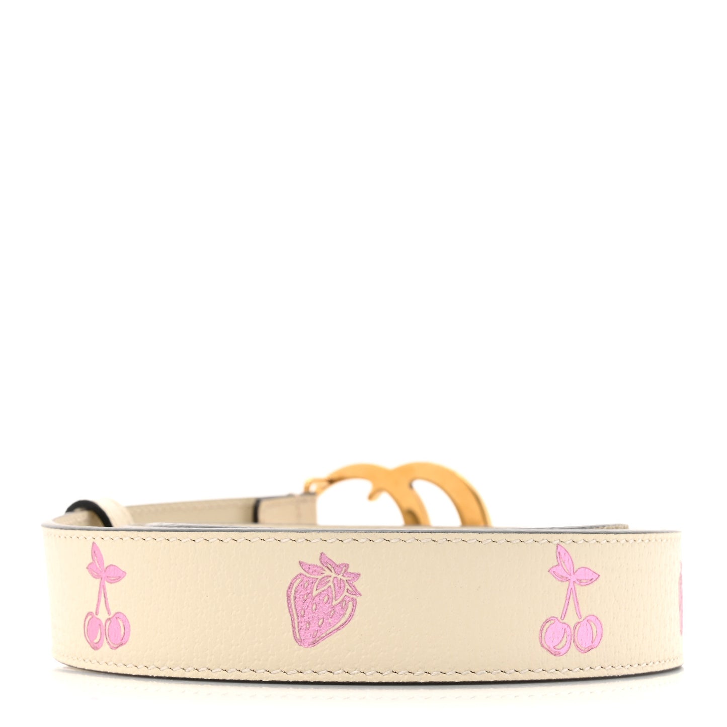 Textured Dollar Calfskin Berry Print Double G 30mm Belt  100 40 Mystic White
