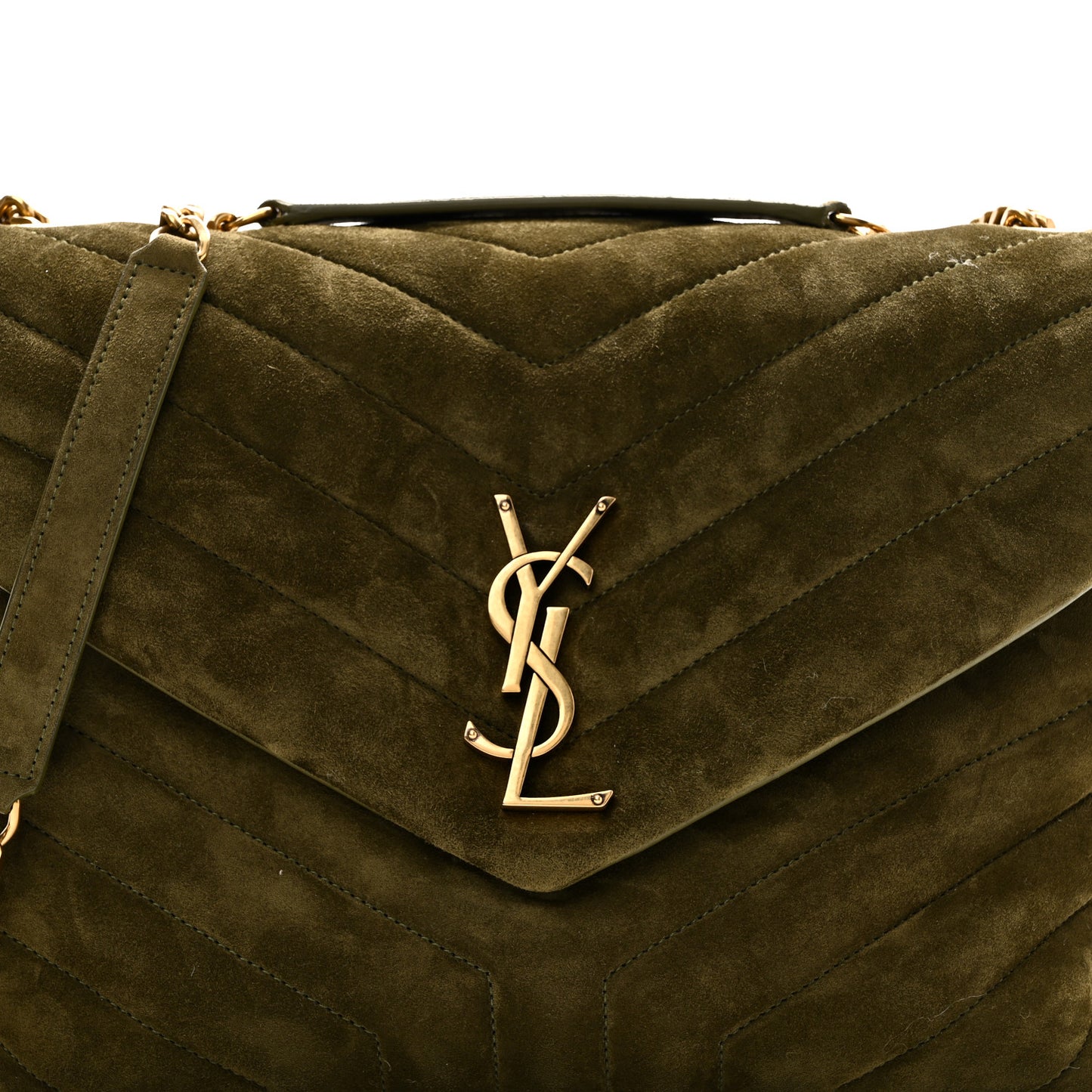 Suede Y Quilted Monogram Medium Loulou Chain Satchel Loden Green
