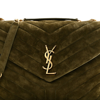 Saint Laurent Suede Y Quilted Monogram Medium Loulou Chain Satchel Loden Green 8 of 10