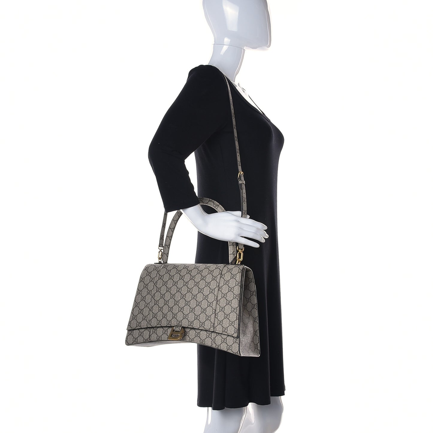 X GUCCI GG Supreme Monogram Medium Hourglass Top Handle Bag Beige Ebony