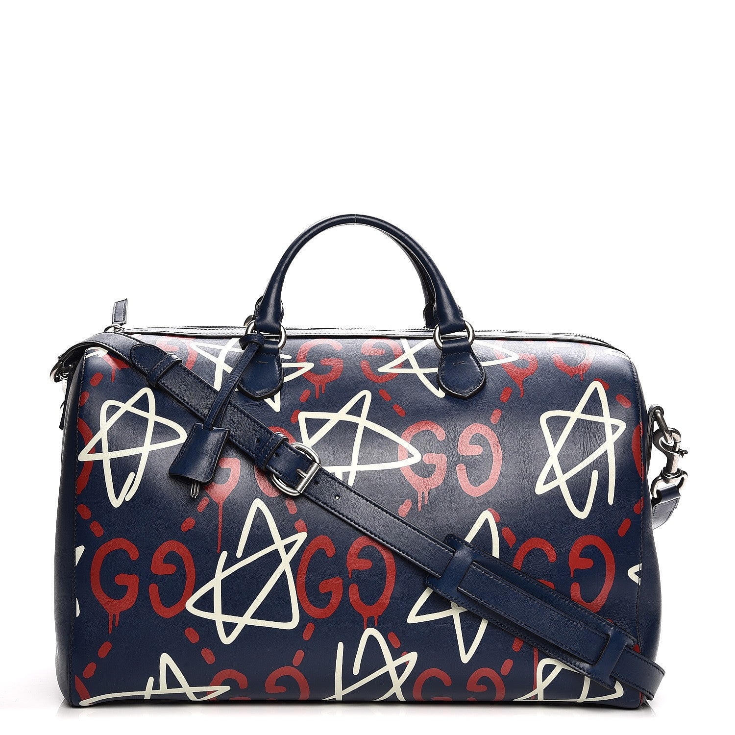 Gucci Calfskin GucciGhost Print Duffle Blue Agata Hibiscus Red 1 of 9