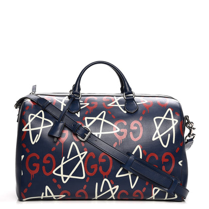 Gucci Calfskin GucciGhost Print Duffle Blue Agata Hibiscus Red 1 of 9