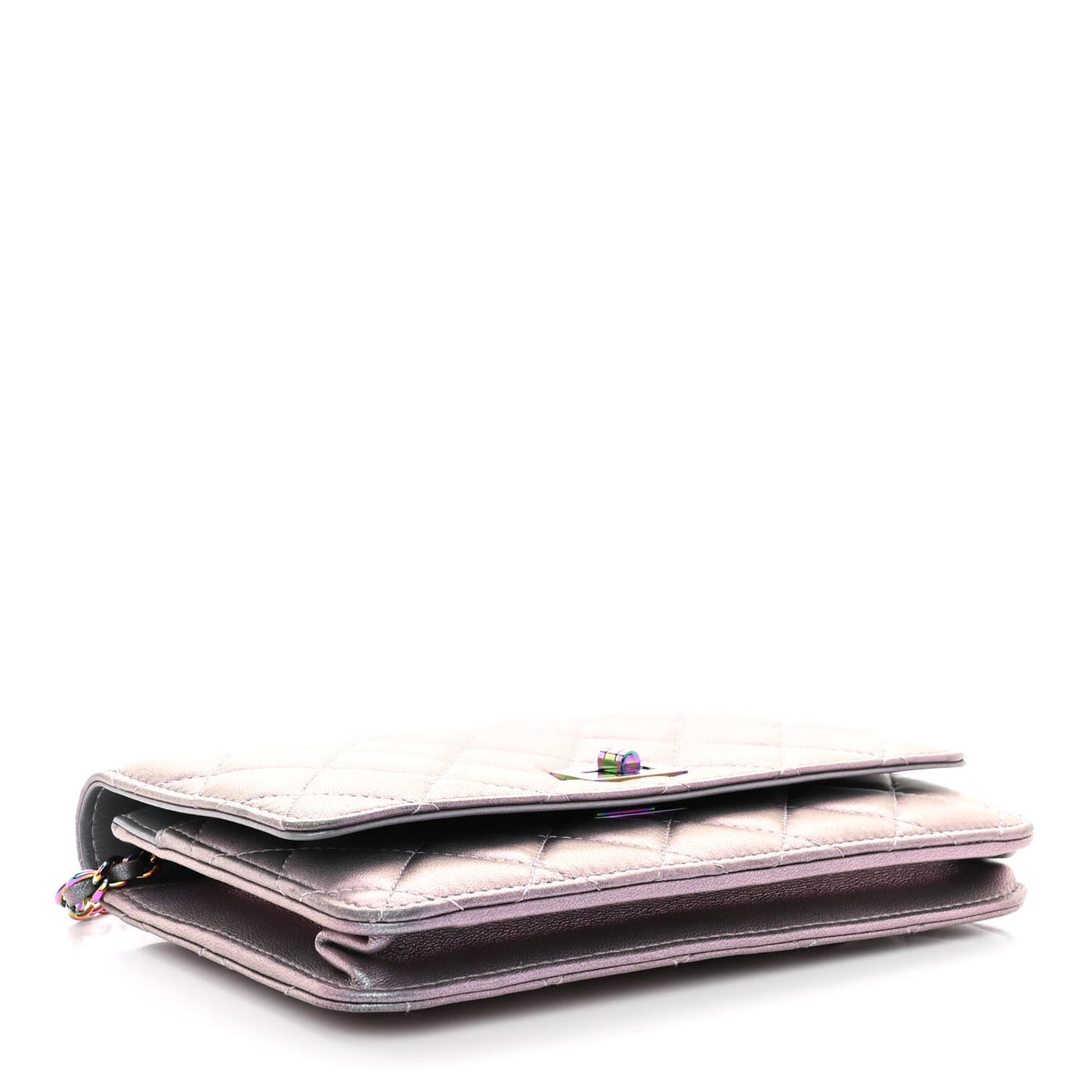 Iridescent Lambskin Quilted Reissue Wallet On Chain WOC Light Purple