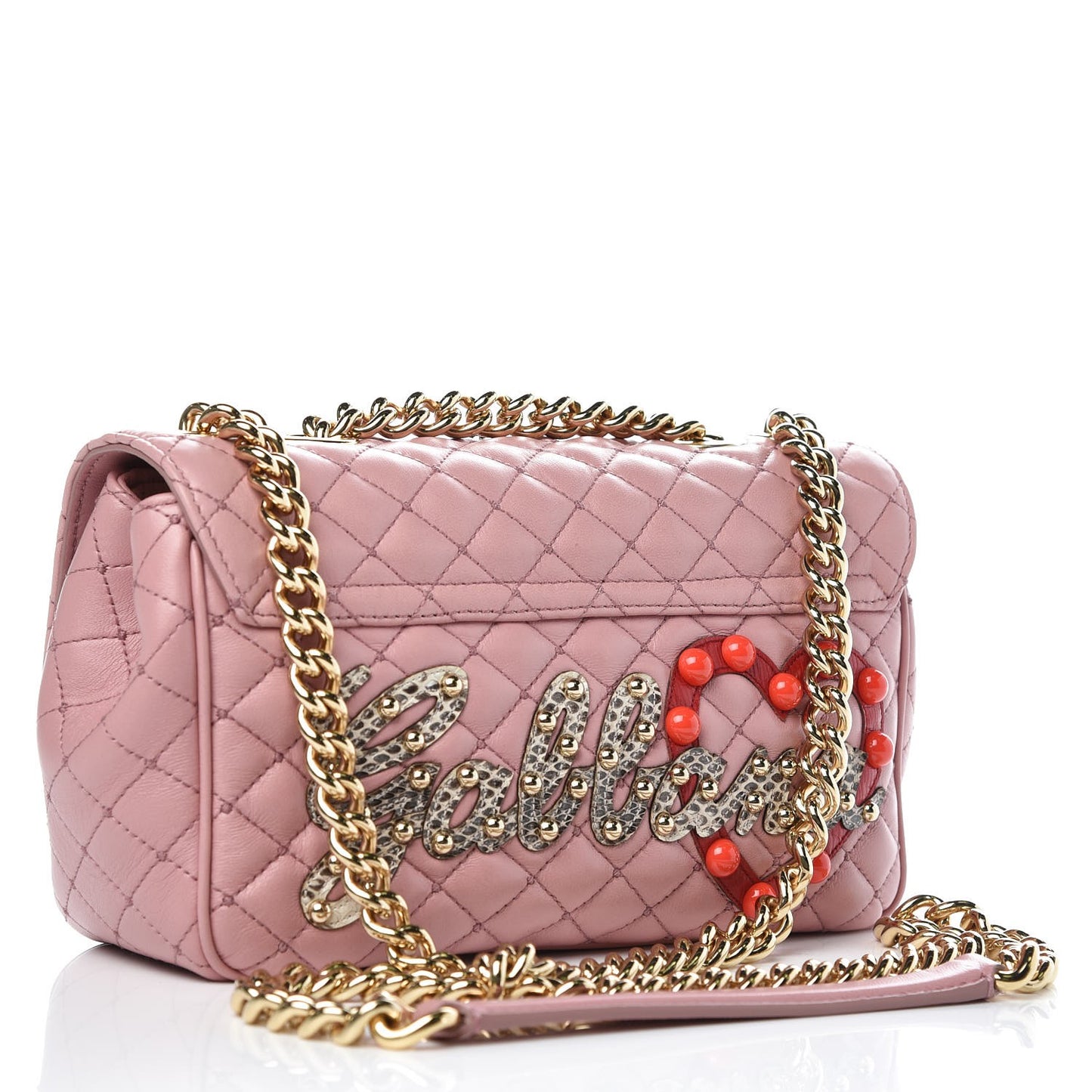 Lambskin Watersnake Embellished Lucia Shoulder Bag Rosa