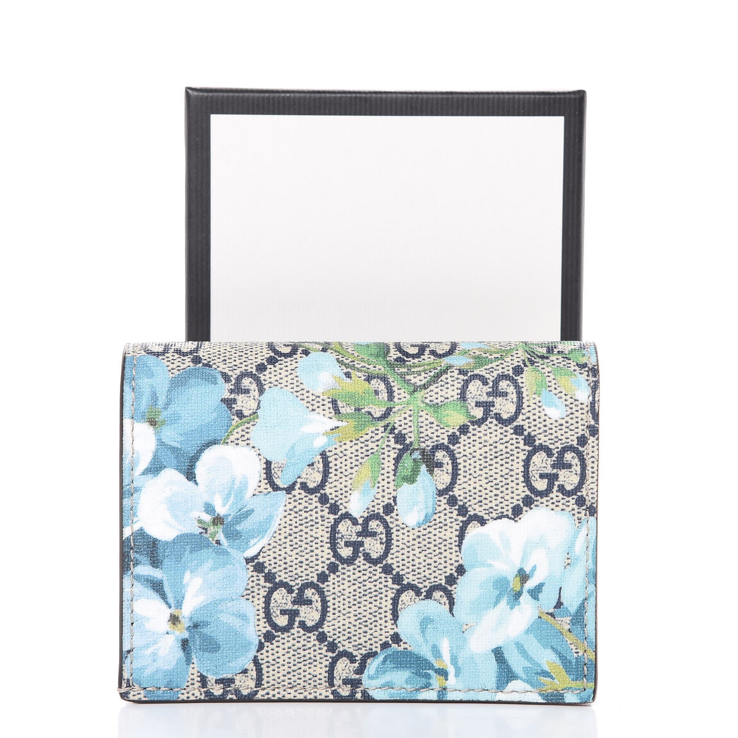 Gucci GG Supreme Monogram Blooms Card Case Wallet Beige Blue Navy Hibiscus Red 7 of 7