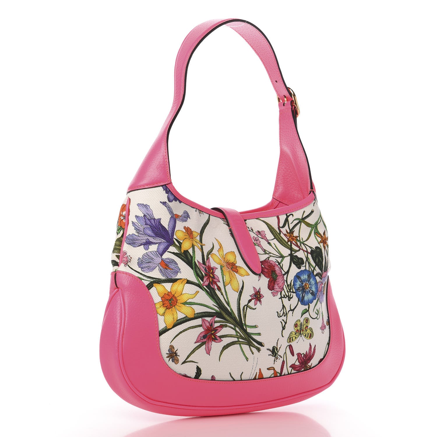 Gucci Canvas Flora Medium Jackie Hobo Fuchsia 3 of 10