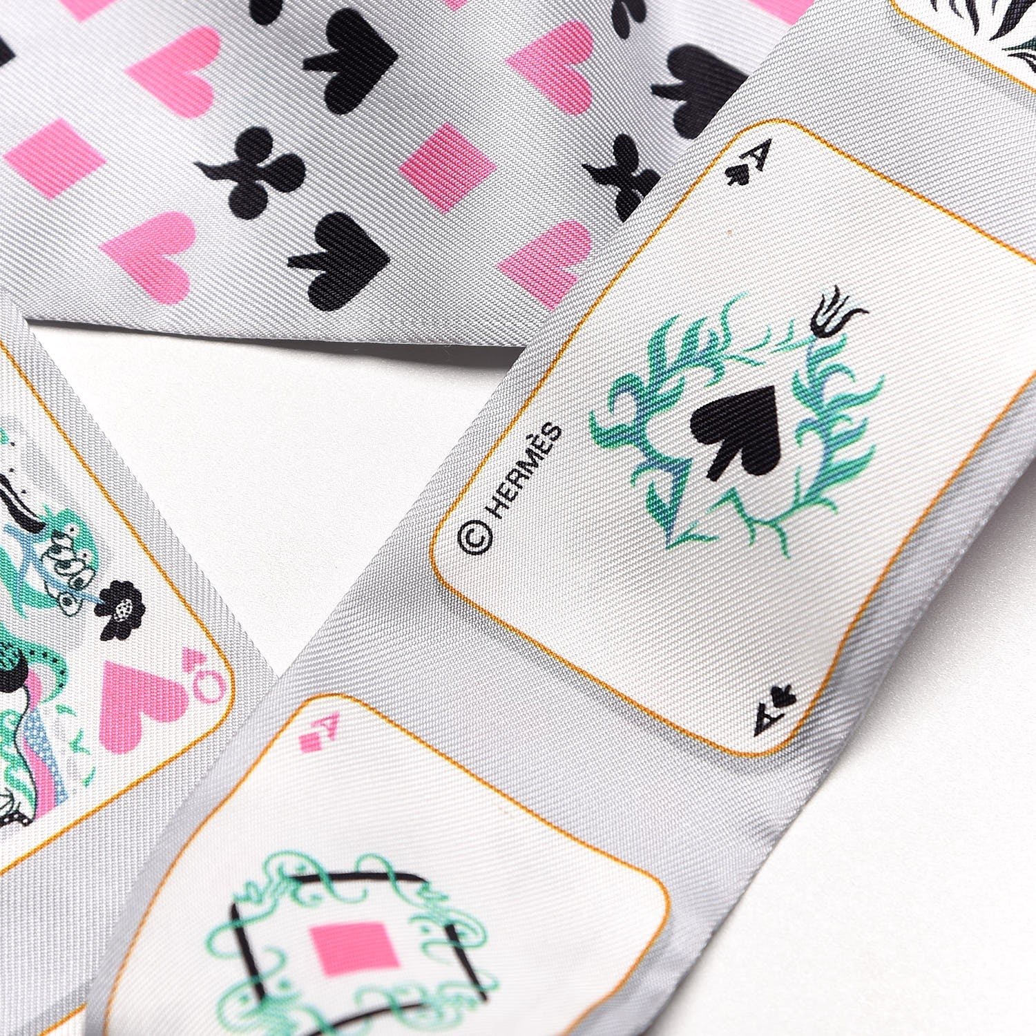Hermes Silk Jeu de Cartes Twilly Gris Perle Rose Noir 5 of 5