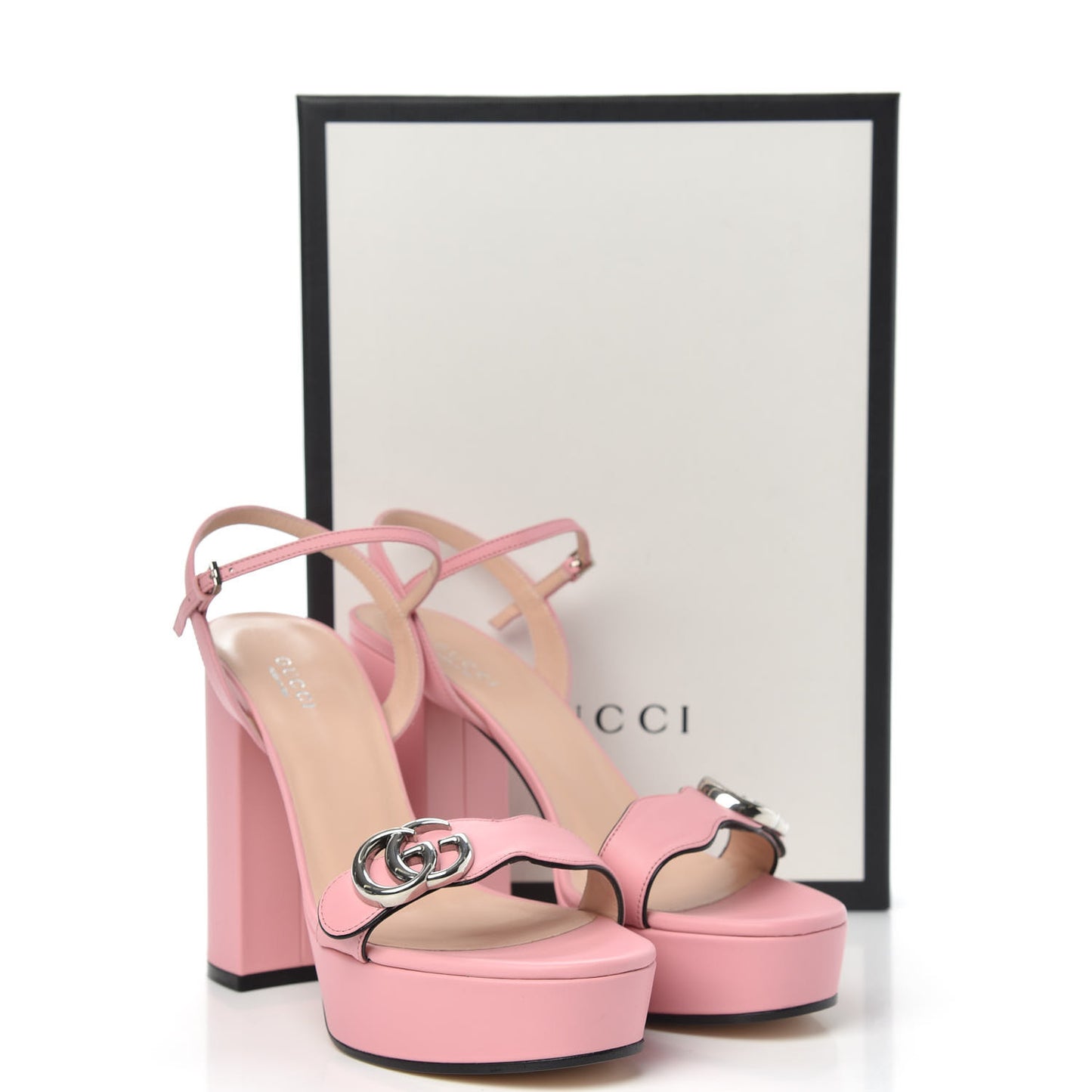 Calfskin GG Marmont Ankle Wrap 30/115mm Platform Sandals 39 Wild Rose