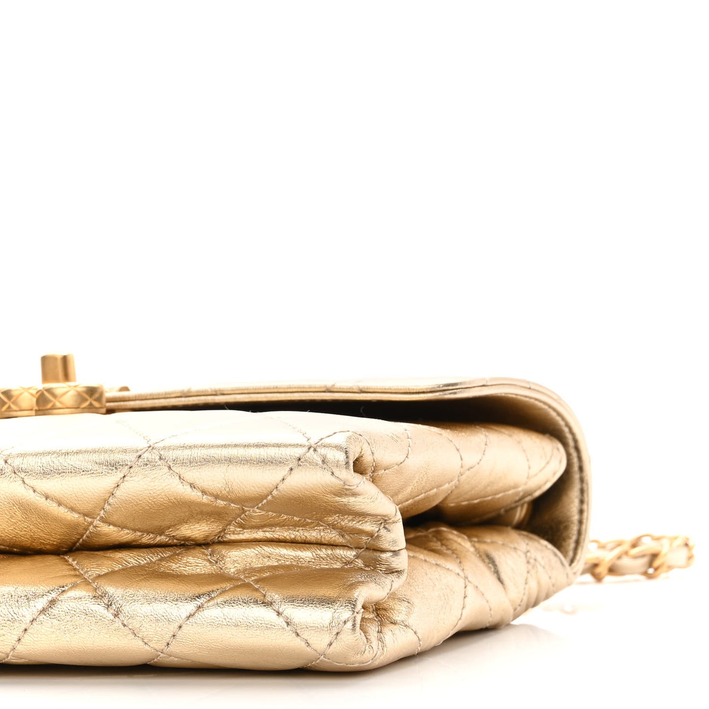 Metallic Lambskin Quilted CC Chain Flap Gold