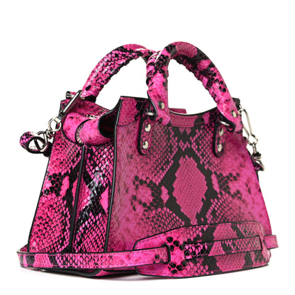 Balenciaga Calfskin Python Effect Neo Classic Silver Hardware Mini City Fuchsia Black 2 of 5