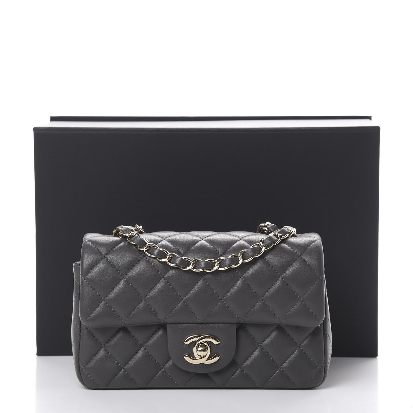 Lambskin Quilted Mini Rectangular Flap Grey