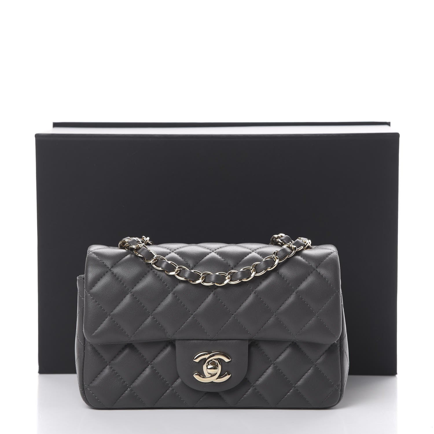 Chanel Lambskin Quilted Mini Rectangular Flap Grey 13 of 13