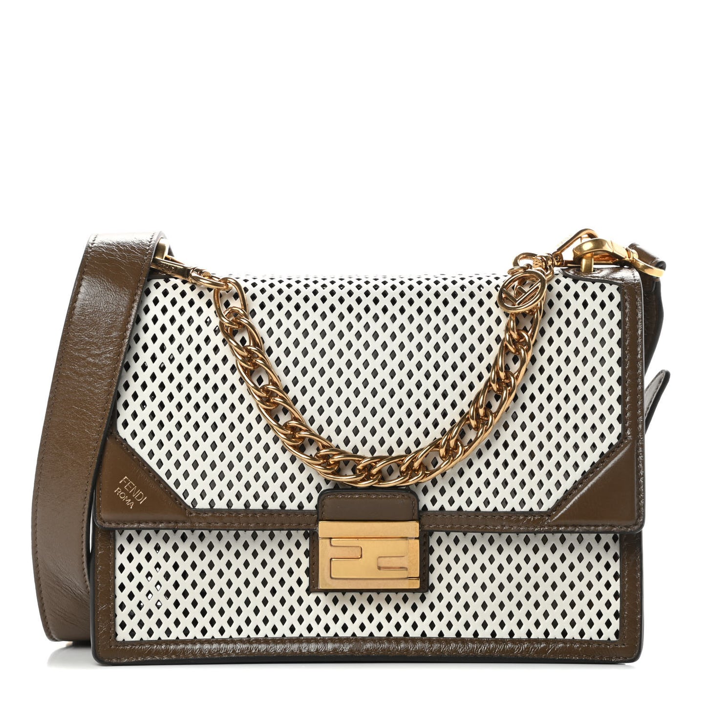 Vitello Liberty Glossy Lambskin F is Fendi Perforated Kan U Shoulder Bag White Ice Rust Maya