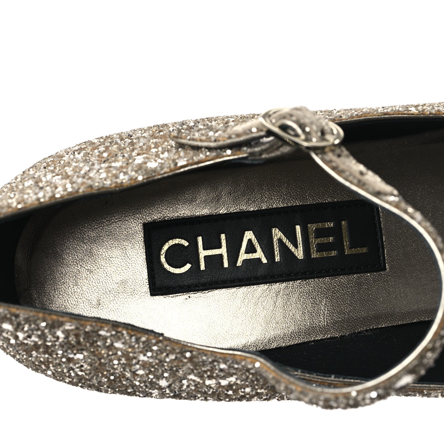 Chanel Glitter Lambskin Cap Toe CC Mary Jane Pumps 39.5 Light Gold Black 7 of 9