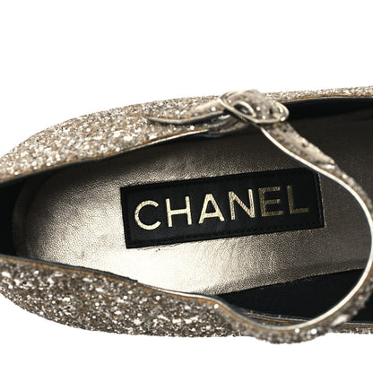 Chanel Glitter Lambskin Cap Toe CC Mary Jane Pumps 39.5 Light Gold Black 7 of 9