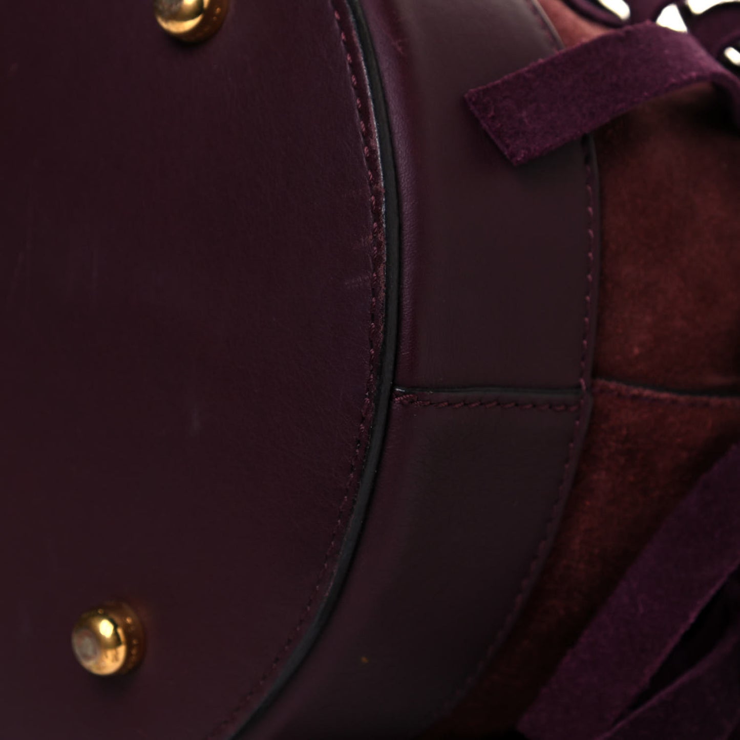 Prorsum Suede Fringe Bucket Bag Elderberry