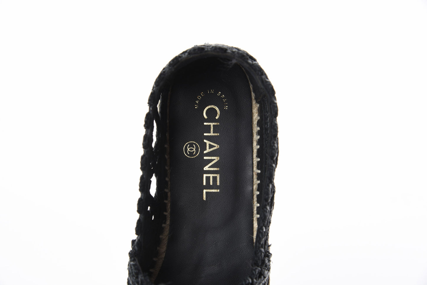 Woven Fabric Grosgrain CC Espadrilles 38 Black