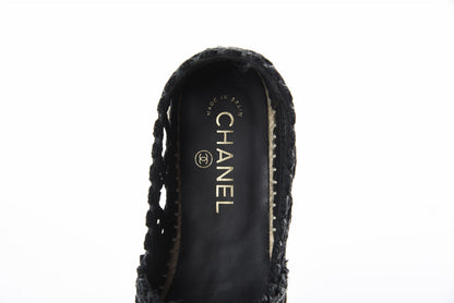 Chanel Woven Fabric Grosgrain CC Espadrilles 38 Black 6 of 7