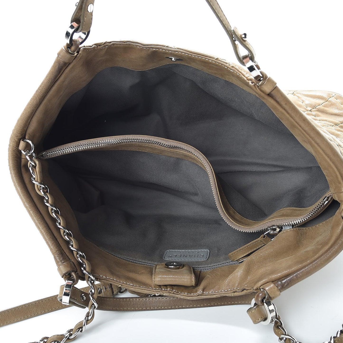 Iridescent Calfskin Quilted Small Sea Hit Tote Beige
