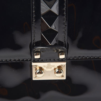 Valentino Garavani Patent Monochrome Medium Glam Lock Rockstud Flap Black 9 of 9