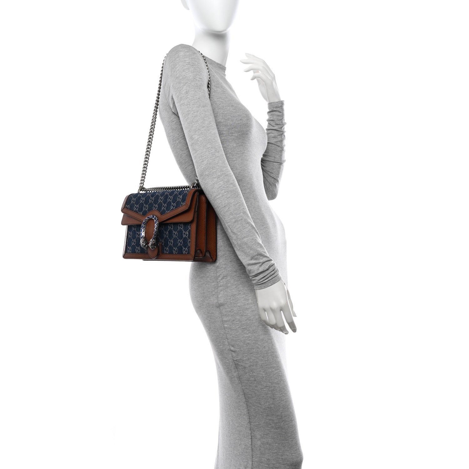 Gucci New Denim GG Monogram Dollar Calfskin Enamel Small Dionysus Shoulder Bag Blue Tea Cuir Epilog Electric Blue 2 of 12