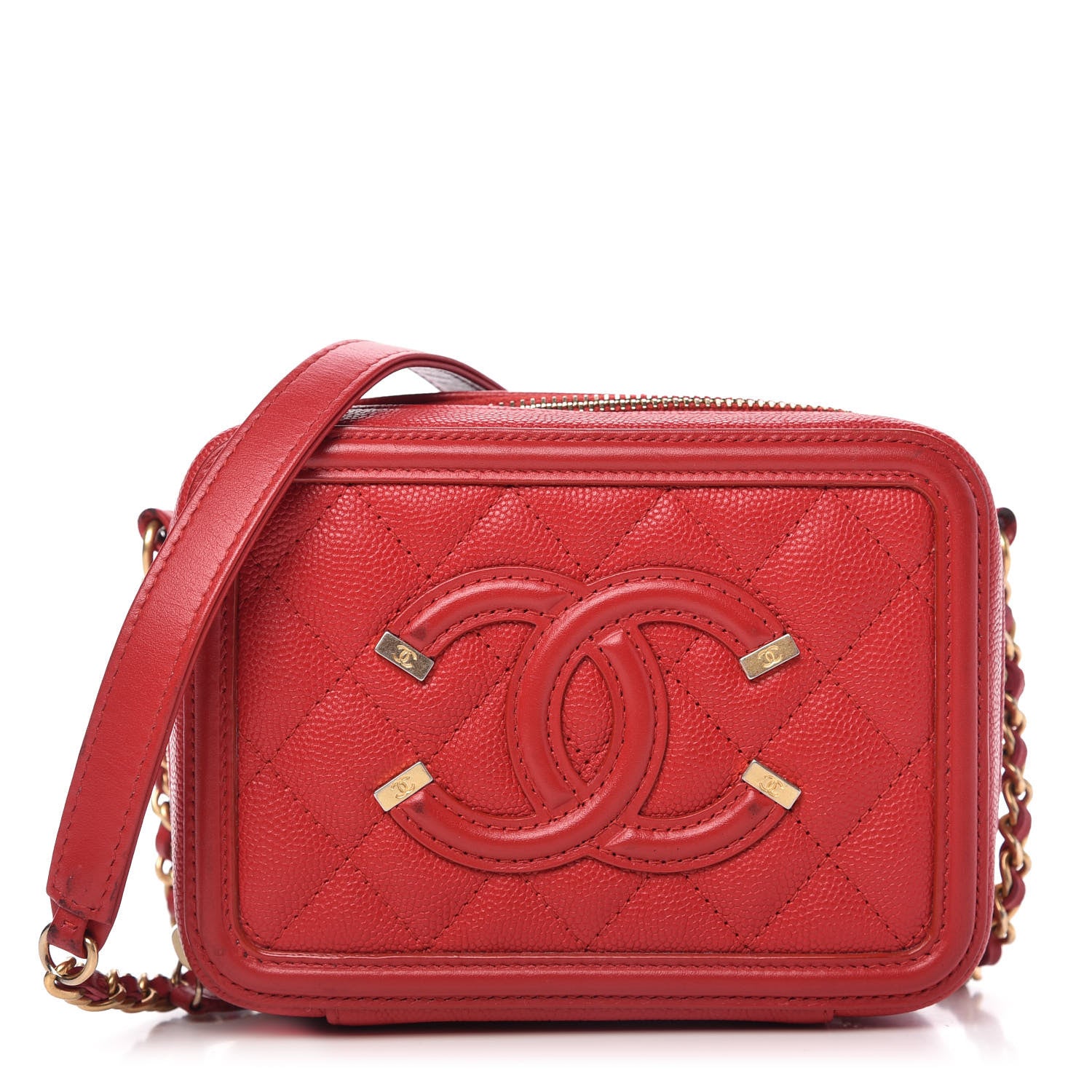 Chanel Caviar Quilted Filigree Vanity Clutch With Chain Red 1 of 10