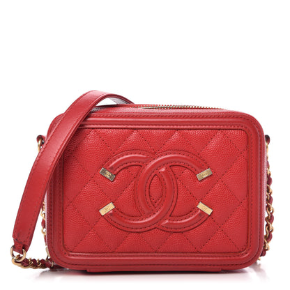 Chanel Caviar Quilted Filigree Vanity Clutch With Chain Red 1 of 10