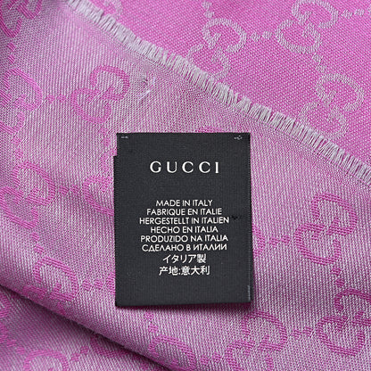 Gucci Wool Silk GG Monogram GGWeblong Fringe Scarf Shawl Zinc Pink 4 of 5