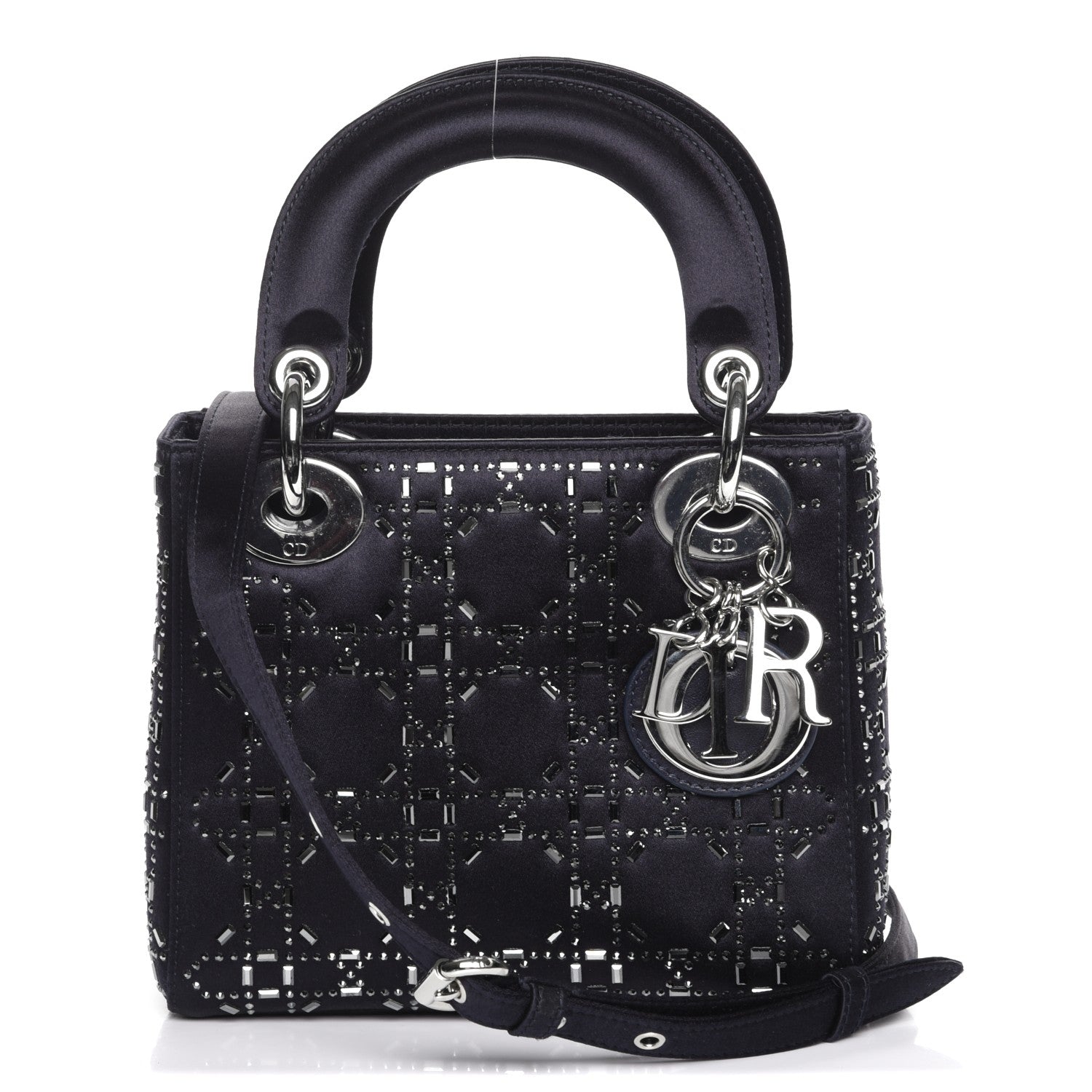 Christian Dior Satin Crystal Cannage Mini Lady Dior Navy 1 of 7