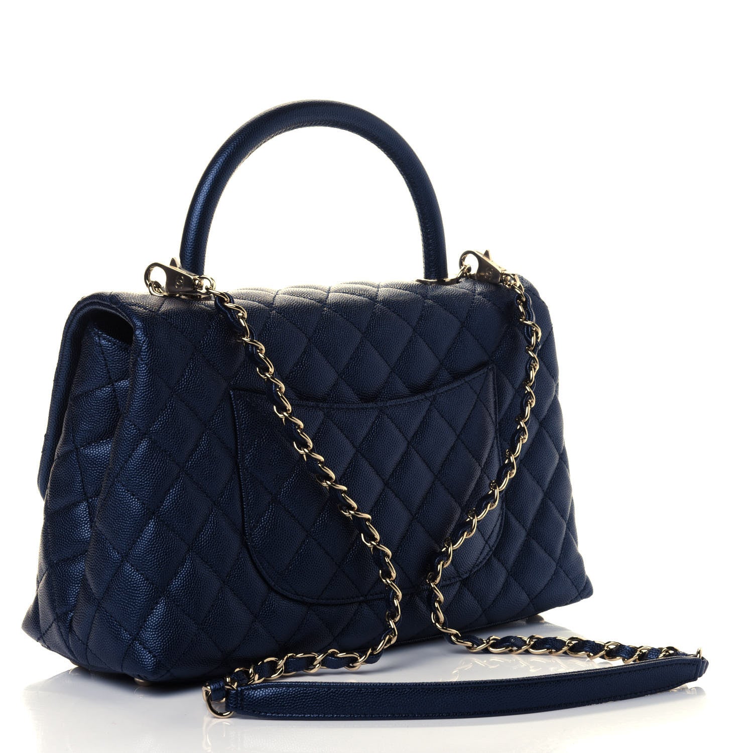 Chanel Iridescent Caviar Quilted Small Coco Handle Flap Dark Blue 2 of 4