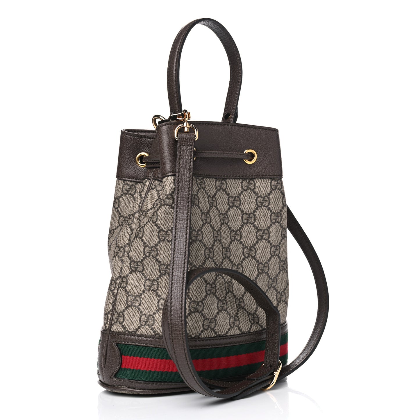 GG Supreme Monogram Web Small Ophidia Bucket Bag Brown