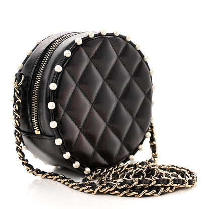 Chanel Calfskin Quilted Pearl Round Clutch With Chain Black 3 of 11