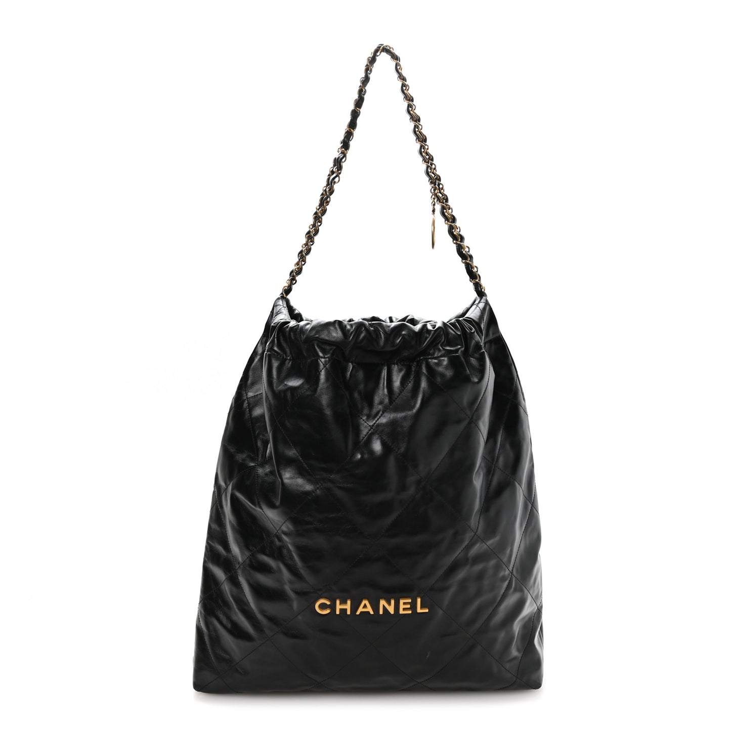 Shiny Calfskin Quilted Large Chanel 22 Black