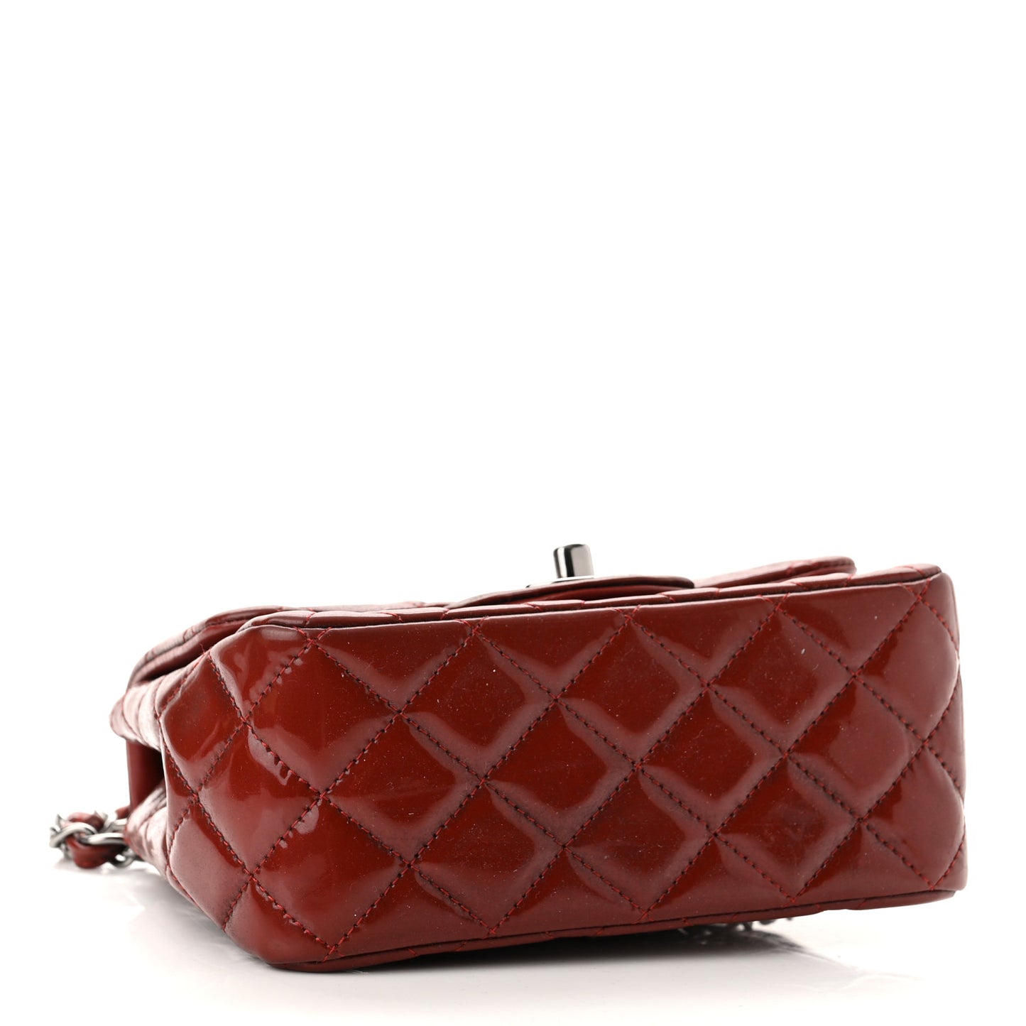 Patent Quilted Mini Square Flap Dark Red