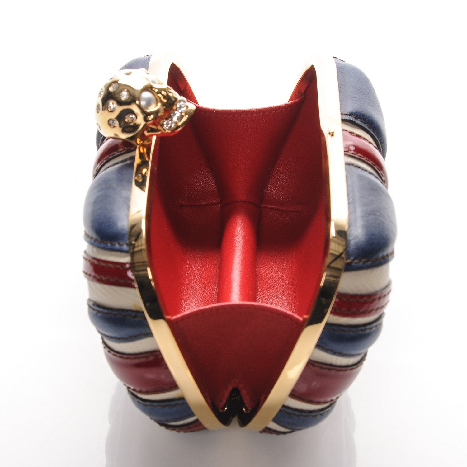 Alexander McQueen Patent Calfskin Britannia Skull Box Clutch Red Blue 5 of 8