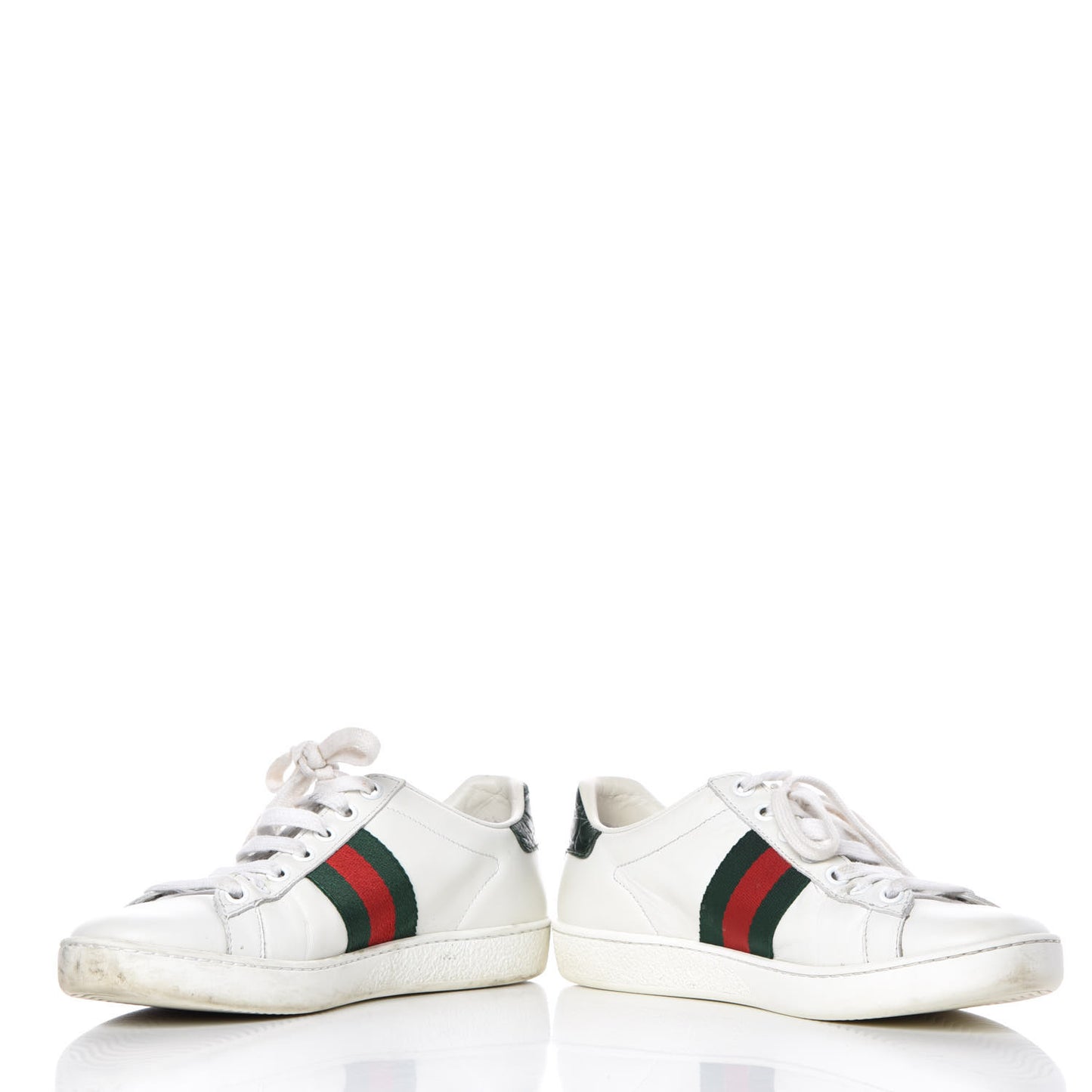Calfskin Crocodile Web Womens Ace Sneakers 35 White Green
